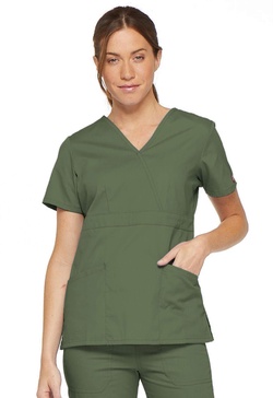 Dickies EDS Signature Scrubs for Women, Empire Waist Mock Wrap Top in Soft Brushed Poplin 86806