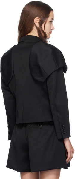 Black Embroidered Bust Fitted Cap Blazer