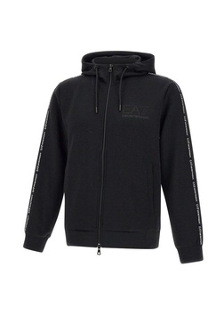 Ea7 Emporio Armani Logo-Tape Zip-Up Drawstring Hoodie