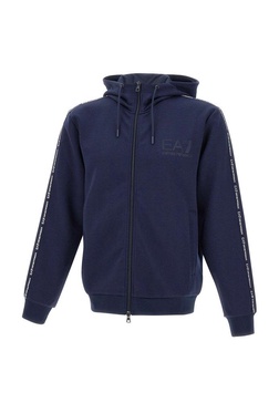 Ea7 Emporio Armani Logo-Tape Zip-Up Drawstring Hoodie