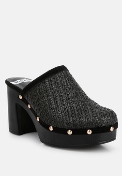 jeydena raffia platform clogs in black