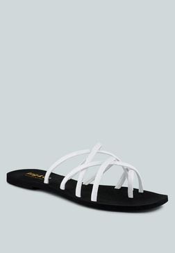 sweetin white strappy flat slip on sandals