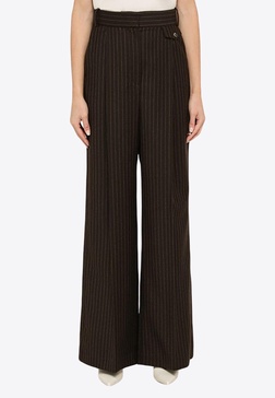 Pinstripe Wide-Leg Wool Pants