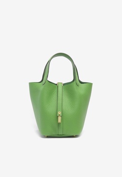 Picotin 18 in Vert Yucca Clemence Leather with Gold Hardware