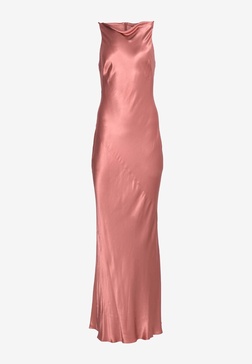 La Lune High-Neck Satin Midi Dress