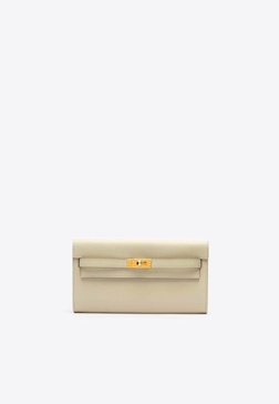 Kelly To Go Wallet in Beton Evercolor Leather in Gold Hardware