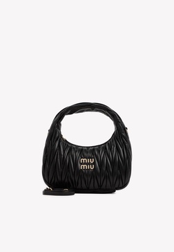 Leather Miu Wander Matelassé Hobo Top Handle Bag