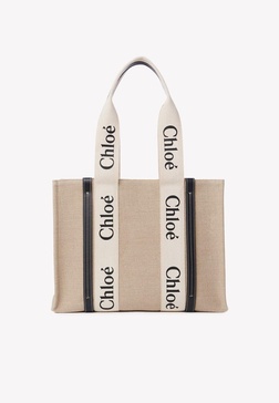 CHLOÉ Large Eco-Friendly Canvas and Leather Tote Handbag