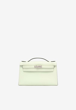 Kelly Pochette Clutch Bag in Vert Fizz Swift with Palladium Hardware