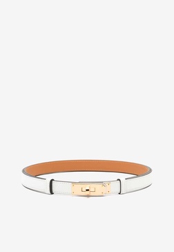 Kelly 18 White Epsom Leather Belt with Rose Gold Buckle