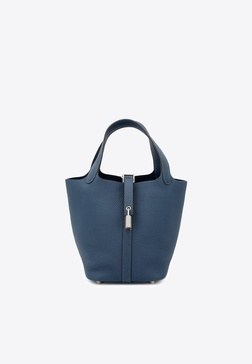 Picotin 18 in Bleu de Prusse Clemence Leather with Palladium Hardware