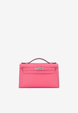 Kelly Pochette Clutch Bag in Rose Azalee Swift with Palladium Hardware