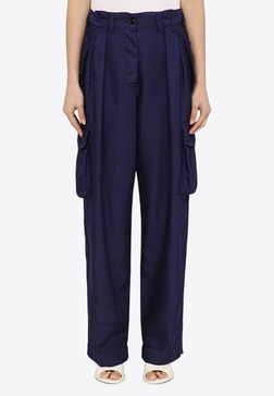 Dries Van Noten Ink Blue Nylon Cargo Trousers Women