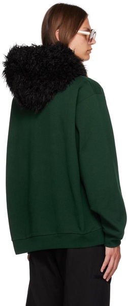 Green Embroidered Faux-Fur Hoodie