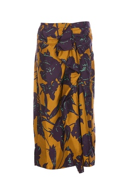 Silk Draped Midi Skirt With Floral Print