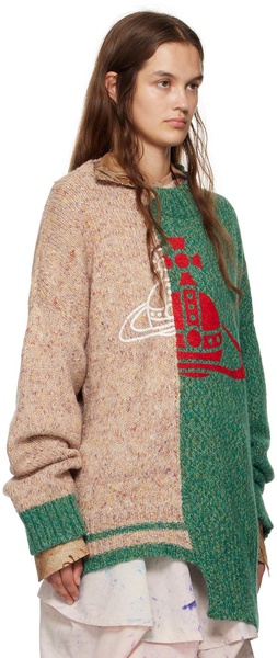 Beige & Green Half & Half Sweater