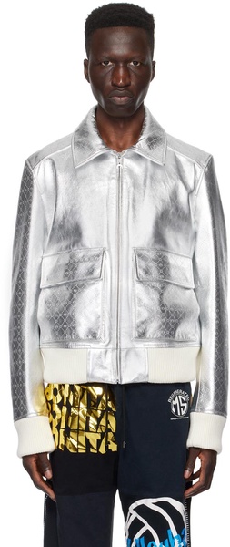 Silver Boxy Leather Jacket