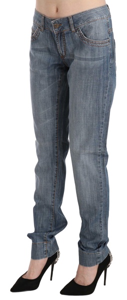 Just Cavalli Blue Washed Cotton Low Waist Slim Fit Denim Pants