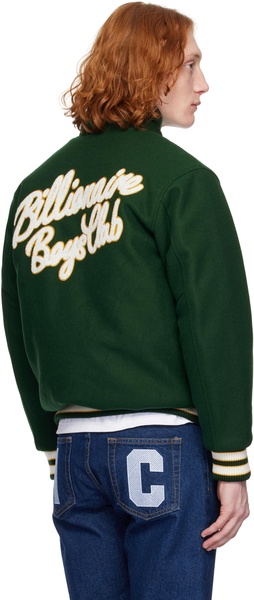 Green Script Logo Varsity Bomber Jacket