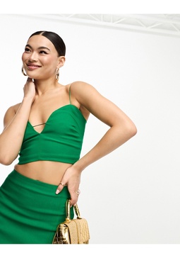 Vesper plunge spaghetti strap top in bright green - part of a set