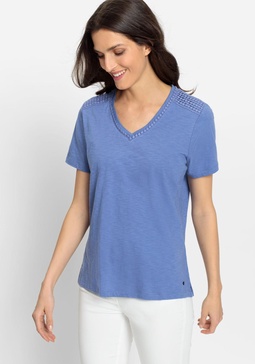 Women's Short Sleeve Tee with Embroidered Trim