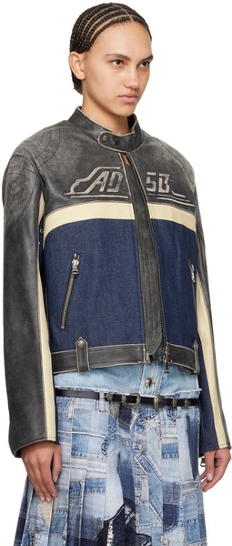 Gray & Blue Racing Leather Jacket