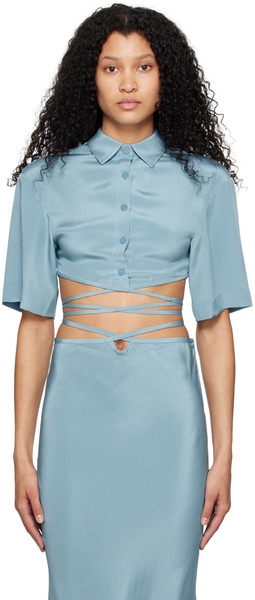 Blue Crop Tie Shirt