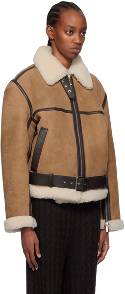 Tan Paneled Shearling Jacket