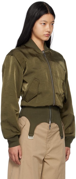 Khaki Convertible Rib Reversible Bomber Jacket