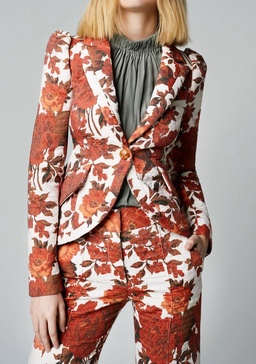 taped pouf sleeve one button blazer in rust floral