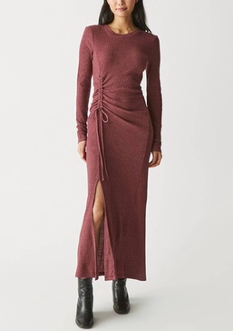 ruched tie maxi dress in boysenberry