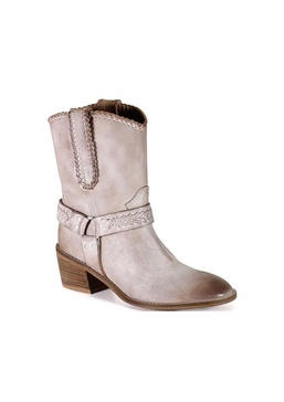 women's glass heart distressed leather western booties in off white