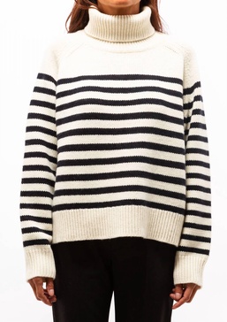 gideon sweater in ivory/dark navy stripe