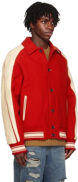 Red Paneled Bomber Jacket