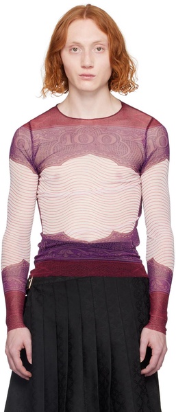 Burgundy Sheer Long Sleeve T-Shirt