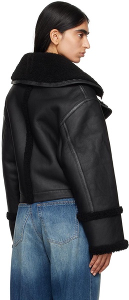 Black Paneled Shearling Jacket