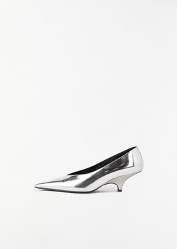 The Wedge-Heel Pump — Mirror Silver