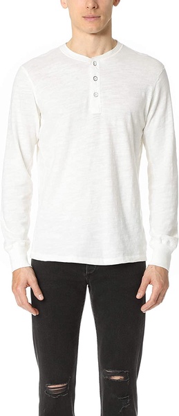 standard issue men's basic henley solid white long sleeve