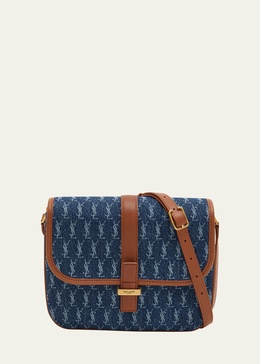 Le Monogram Satchel YSL Crossbody Bag in Denim and Vegetal Leather