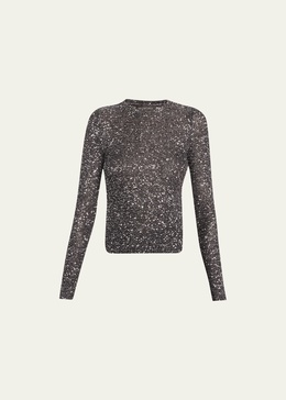 Embellished Fitted Crew-Neck Sweater