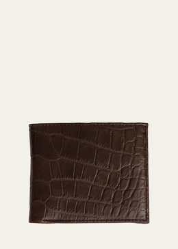 Men's Matte Alligator Leather Bifold Wallet w/ ID Window