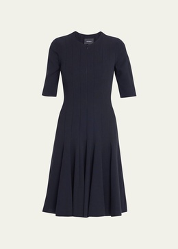 Elbow-Sleeve Zip-Front Dress