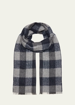 Men's Cashmere Doubled-Faced Check Scarf