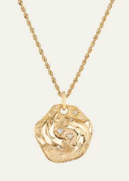 18K Yellow Gold Large Diamond Zodiac Pendant Necklace