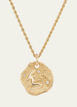 18K Yellow Gold Large Diamond Zodiac Pendant Necklace