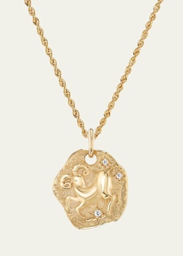 18K Yellow Gold Large Diamond Zodiac Pendant Necklace