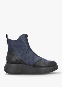 Beti Black & Navy Leather Wedge Ankle Boots