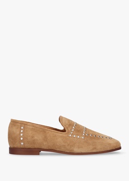 Irvine Beige Suede Studded Loafers