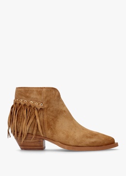 Ajax Tan Suede Fringed Western Stacked Heel Ankle Boots