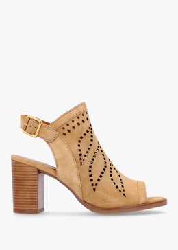 Arona Tan Suede Laser Cut Block Heel Sandals